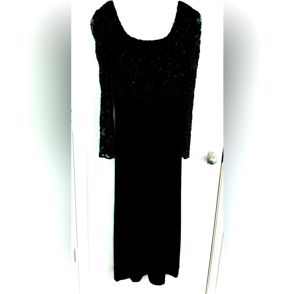 Black Velvet Beaded Dress By Stenay